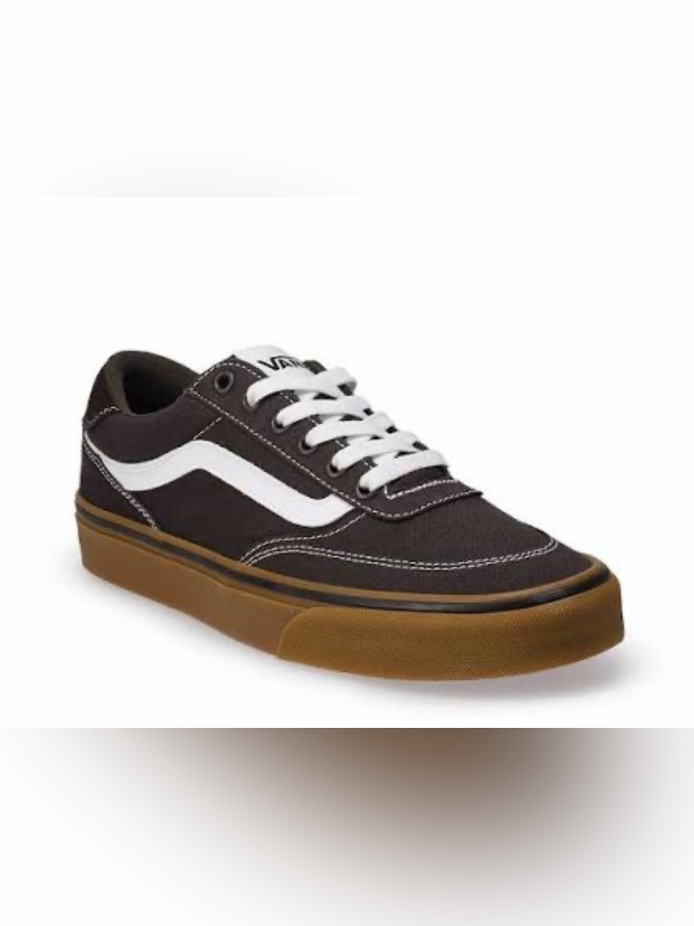 Vans Brown Suede Kids Low-Top Sneakers with White Stripe and Gum Sole